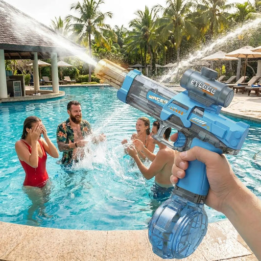 Rechargeable Electric Water Blaster for Kids and Adults, Transparent Automatic Water Toy with Colorful LED Lights and Fun Splash Sound Effects, Powerful Long-Distance Summer Outdoor Pool, Yard and Beach Play Toy for Boys and Girls