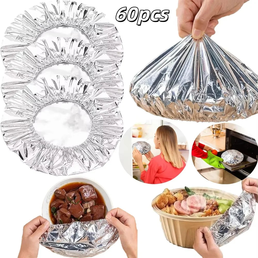 10-60Pcs Reusable Aluminum Foil Bowl Cover Heat Insulation and Heat Preservation Food Grade Oven Takeaway Picnic