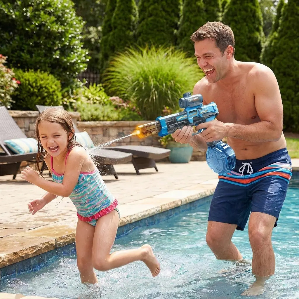 Rechargeable Electric Water Blaster for Kids and Adults, Transparent Automatic Water Toy with Colorful LED Lights and Fun Splash Sound Effects, Powerful Long-Distance Summer Outdoor Pool, Yard and Beach Play Toy for Boys and Girls