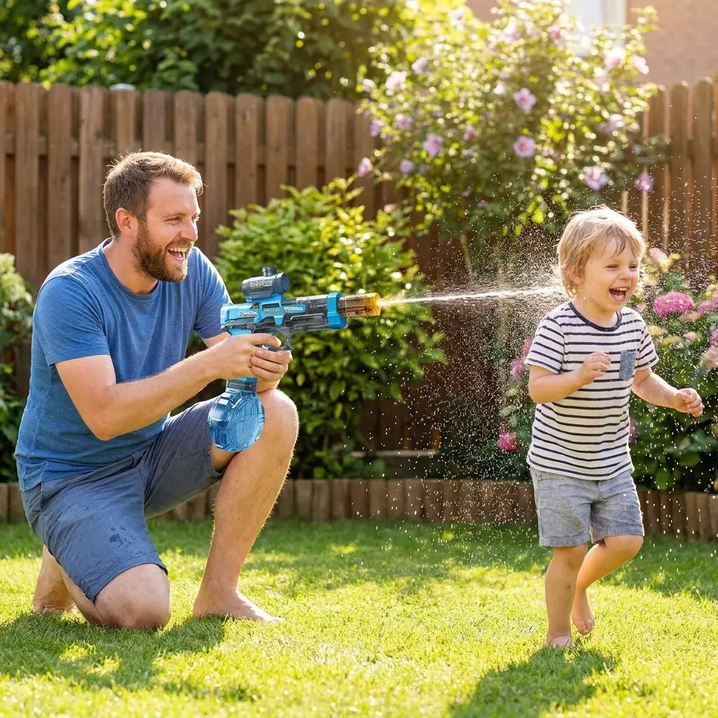 Rechargeable Electric Water Blaster for Kids and Adults, Transparent Automatic Water Toy with Colorful LED Lights and Fun Splash Sound Effects, Powerful Long-Distance Summer Outdoor Pool, Yard and Beach Play Toy for Boys and Girls